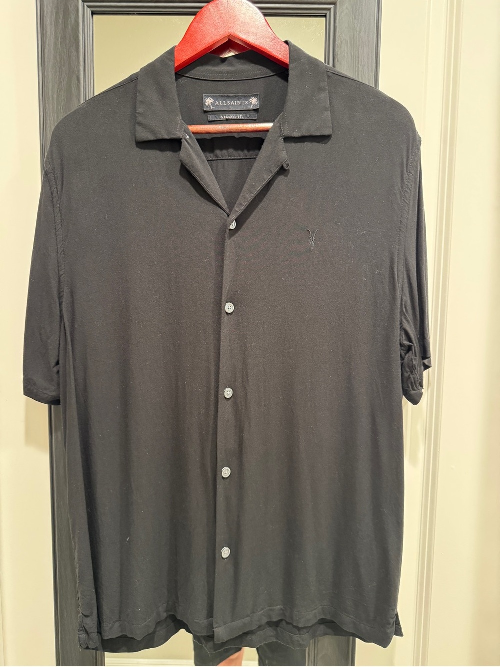 All Saints Black Short Sleeve Button-Down Camp Shirt